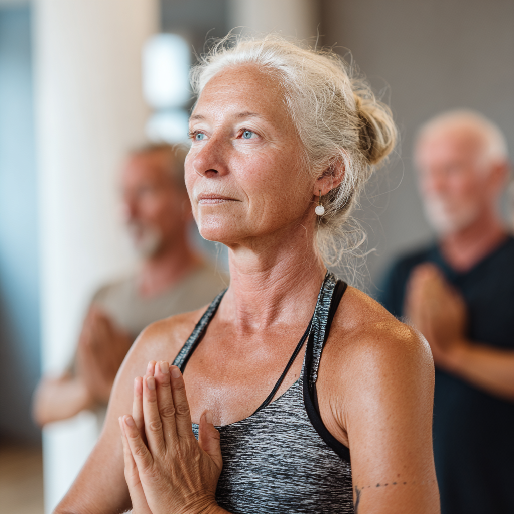 experienced yoga instructor creating welcoming atmosphere for new students